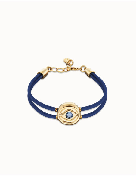 Pulsera de cuero azul con ojo dorado UNOde50