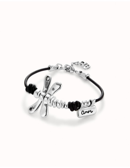 Pulsera de cuero con libelula UNOde50