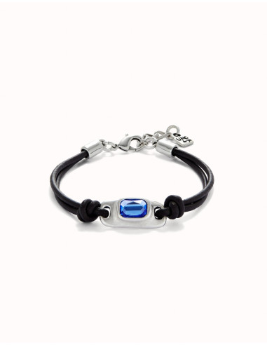 Pulsera de cuero y cristal azul UNOde50