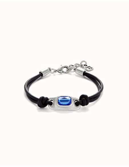 Pulsera de cuero y cristal azul UNOde50