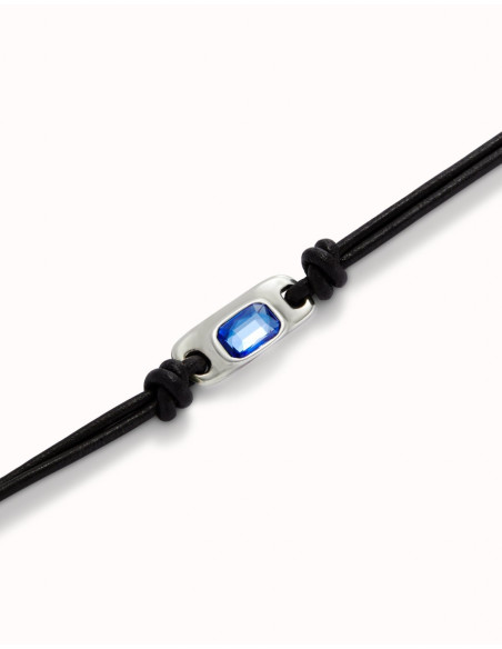 Pulsera de cuero y cristal azul UNOde50