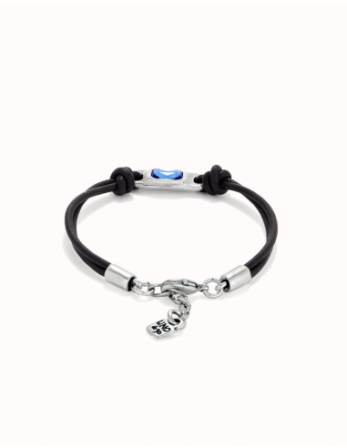 Pulsera de cuero y cristal azul UNOde50