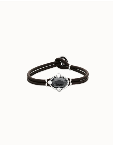 Pulsera de cuero con cristal facetado...
