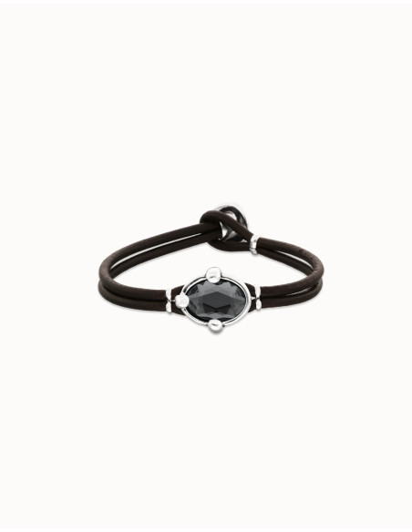 Pulsera de cuero con cristal facetado gris UNOde50