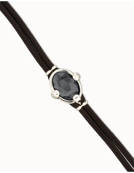 Pulsera de cuero con cristal facetado gris UNOde50