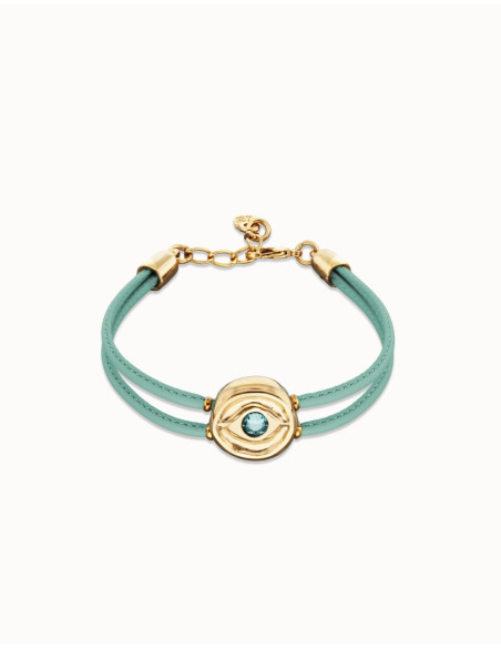 Pulsera de cuero turquesa con ojo dorado UNOde50
