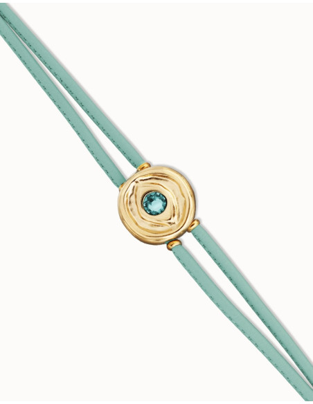 Pulsera de cuero turquesa con ojo dorado UNOde50