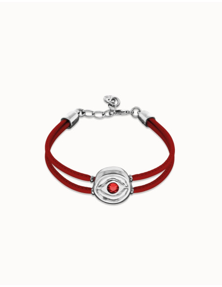 Pulsera de cuero rojo con ojo plateado UNOde50