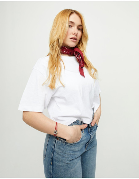 Pulsera de cuero rojo con ojo plateado UNOde50