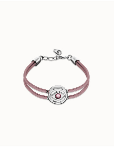 Pulsera de cuero lila con ojo plateado UNOde50
