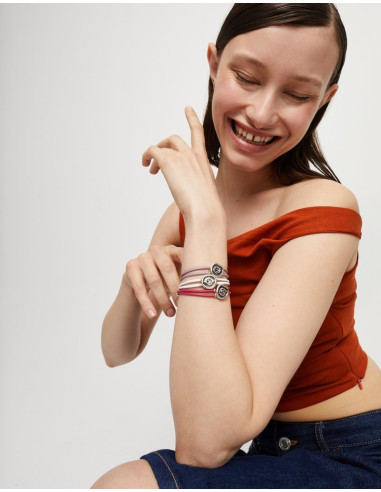 Pulsera de cuero lila con ojo...
