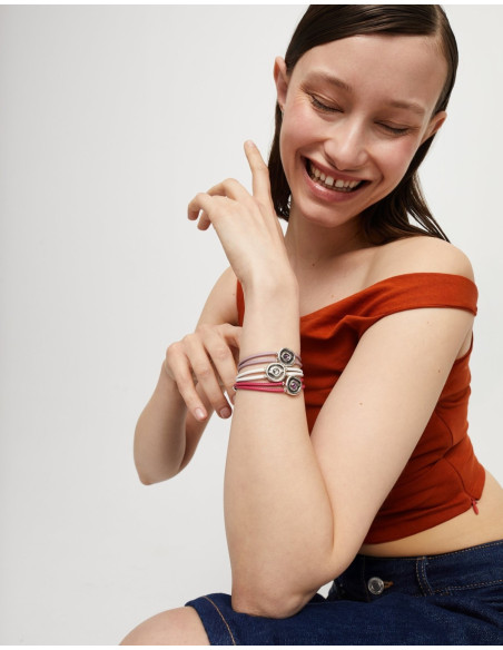 Pulsera de cuero lila con ojo plateado UNOde50
