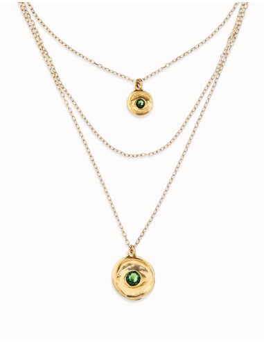 Collar triple dorado con ojo verde