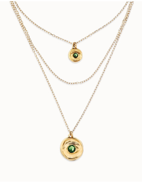 Collar triple dorado con ojo verde