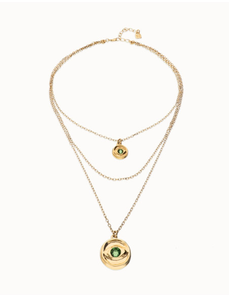 Collar triple dorado con ojo verde