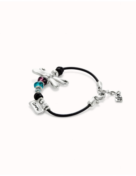 Pulsera de cuero con libelula y cristales de colores UNOde50