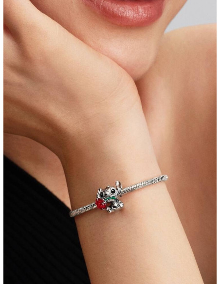 Charm Stitch de Disney con Rosa Cristal de Murano de Disney x Pandora