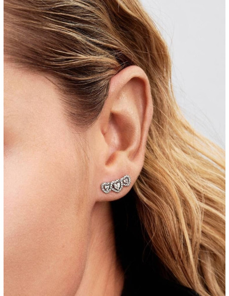 Pendientes de Botón Triple Halo Corazón de Pandora