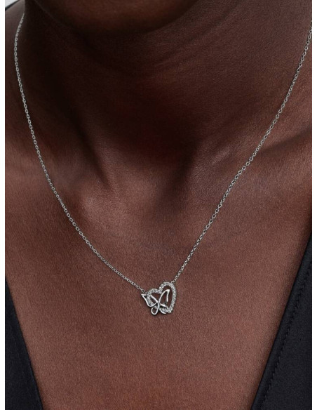Collar Pandora Corazón y Mariposa Entrelazados