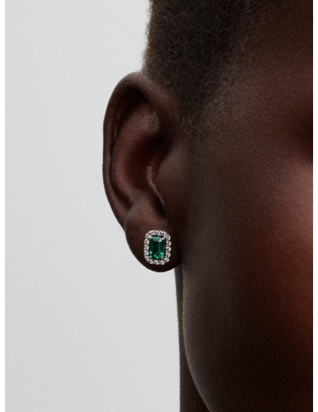 Pendientes de botón Pandora Halo Rectangular Verde Brilllante